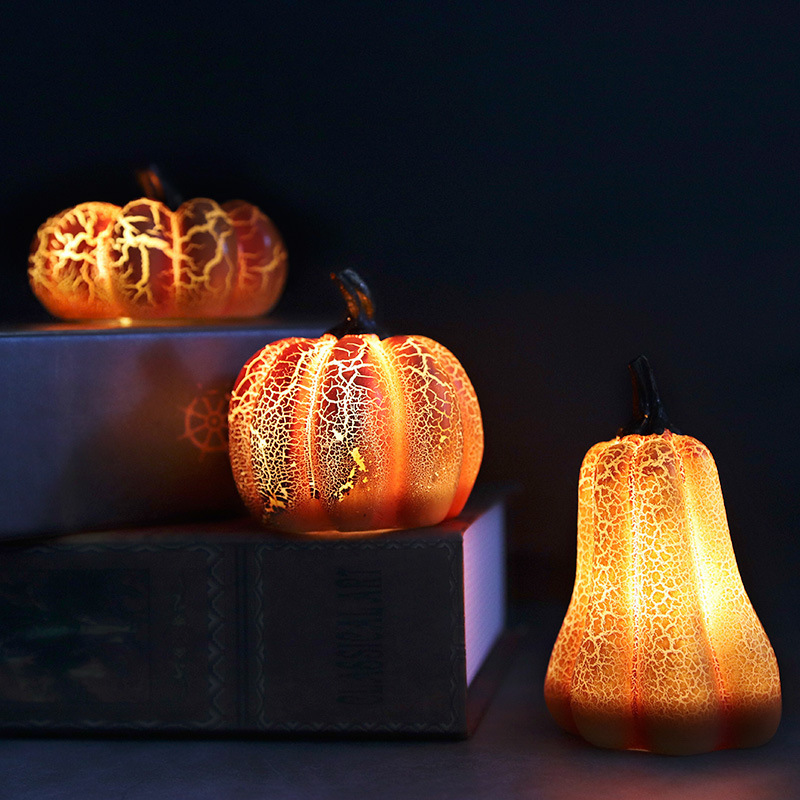 New Pumpkin Lantern Halloween Simulation Pumpkin LED Candle Light Resin Pumpkin Luminous Ornament Arrangement Props