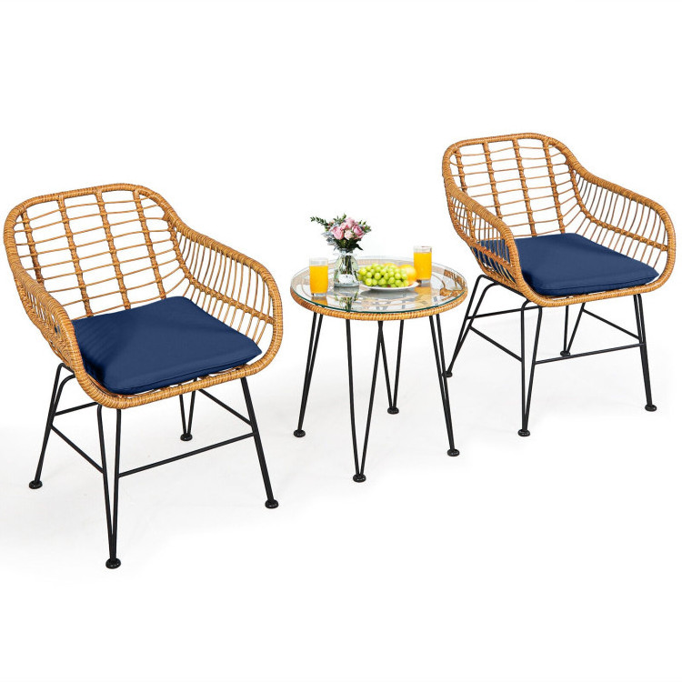 wicker coffee rattan garden furniture patio 3 pieces chair outdoor table bistro set