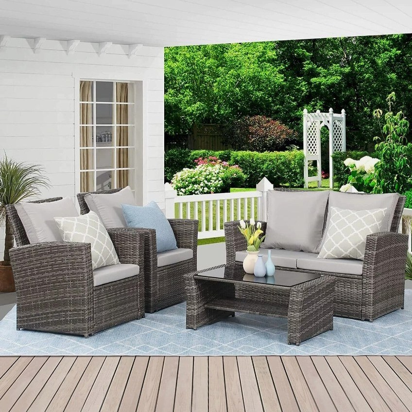 Modern Style Outdoor Furniture Rattan Wicker Sofa Rattan Furniture Garden 4 Piece Patio Furniture