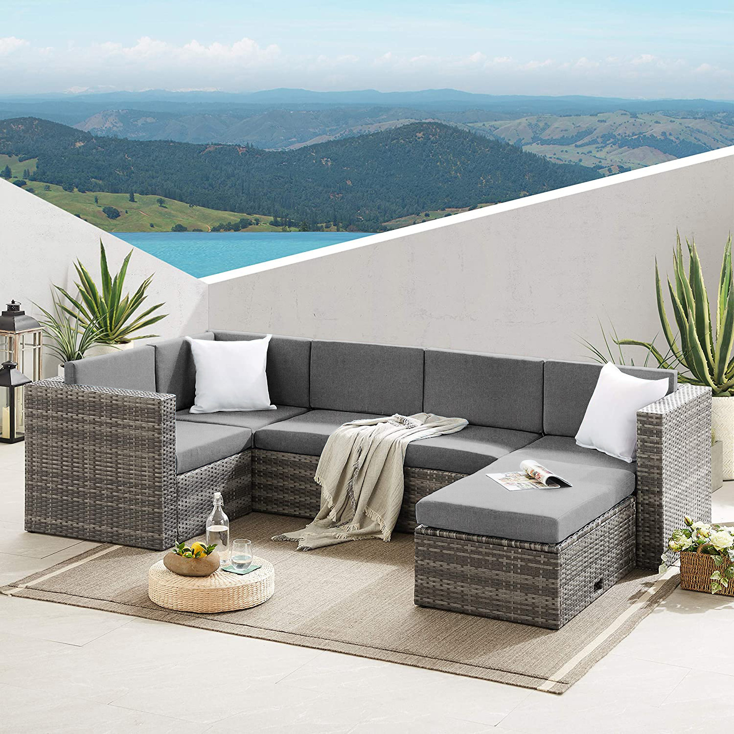 5 Seater Garden Outdoor Furniture Set Poly Rattan Wicker Outdoor Corner Garden Sofa Furniture Rattan Garden Furniture Set