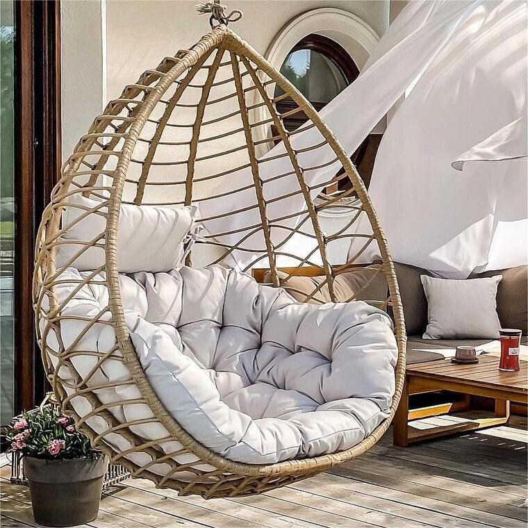 Patio Garden Double Seats Egg Chair Outdoor Rattan Swing Hanging Chair With Stand Egg Chair