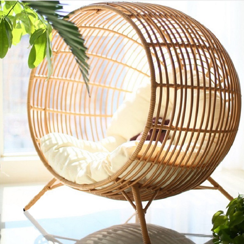 Wicker Rattan Swing Chair Hanging Egg Chair Cushions with Stand Cushioned Chair