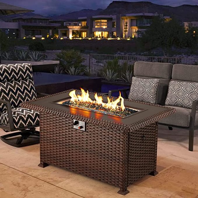 Outdoor Gas Fire Pit 50,000 BTU Steel Fire Table with Lid and Lava Rock Add Warmth Outdoor Table With Fire