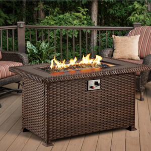 Outdoor Gas Fire Pit 50,000 BTU Steel Fire Table with Lid and Lava Rock Add Warmth Outdoor Table With Fire