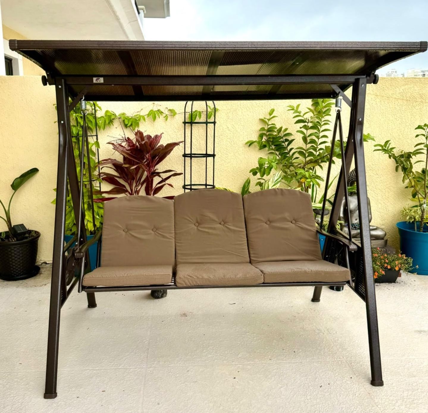 Canopy Swinging Bench 3 Person Outdoor Patio Swing Chair With Side Pocket Bag Garden Swing