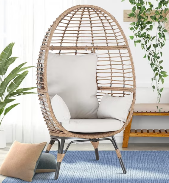 Wicker Rattan Egg Chair Outdoor Indoor Light Modern Wicker Egg Cuddle Outdoor Lounge Chair with Cushion Egg Chair