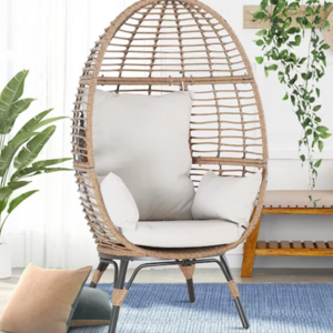 Wicker Rattan Egg Chair Outdoor Indoor Light Modern Wicker Egg Cuddle Outdoor Lounge Chair with Cushion Egg Chair