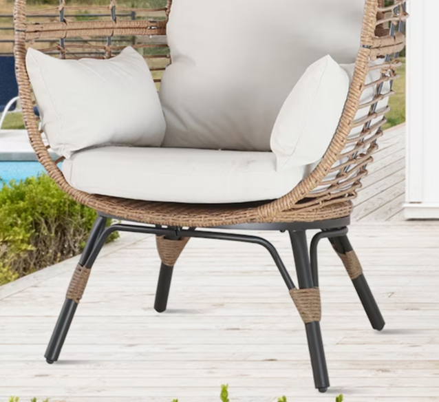 Wicker Rattan Egg Chair Outdoor Indoor Light Modern Wicker Egg Cuddle Outdoor Lounge Chair with Cushion Egg Chair