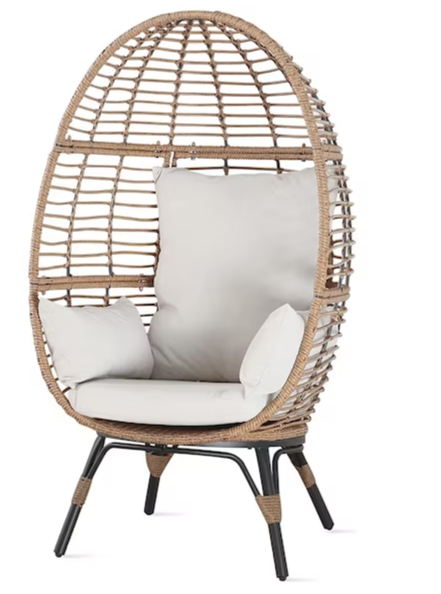 Wicker Rattan Egg Chair Outdoor Indoor Light Modern Wicker Egg Cuddle Outdoor Lounge Chair with Cushion Egg Chair