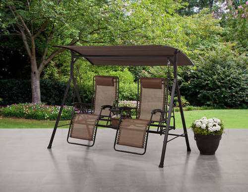 Outdoor Garden Patio Double Metal Hanging Swing Chair With Tea Table