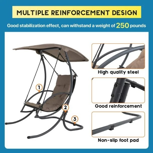 Portable Beach Camping Chair Folding Outdoor Swing Chair Furniture Leisure Long Hanging Chair With Covered