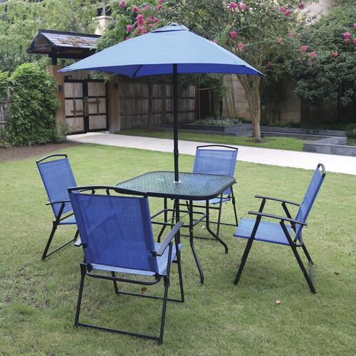 6 Seats Folding Steel Outdoor Garden Furniture Set Patio Dining Table And Chair With Umbrella Set