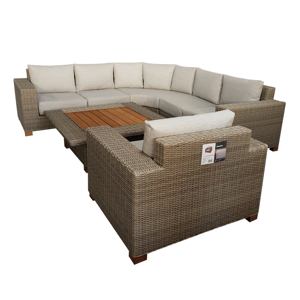 Contemporary Rattan Garden Furniture Gray L Shape Wicker Patio Outdoor Cane Sofa Set For Sale