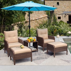 5 Pieces Outdoor Furniture Set Cushioned Patio Conversation Set with Ottoman And Coffee Table