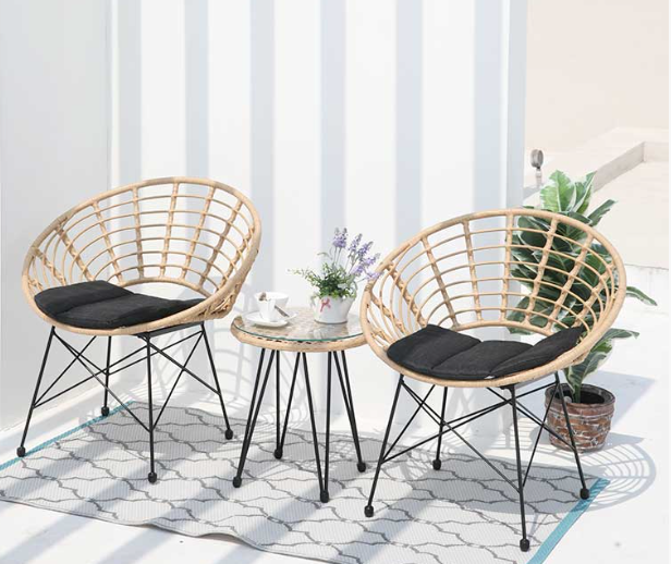 Outdoor Garden Patio Furniture Modern 2 Seater Wicker Chat Set With Side Table Metal Frame Rattan Bistro Cafe Set