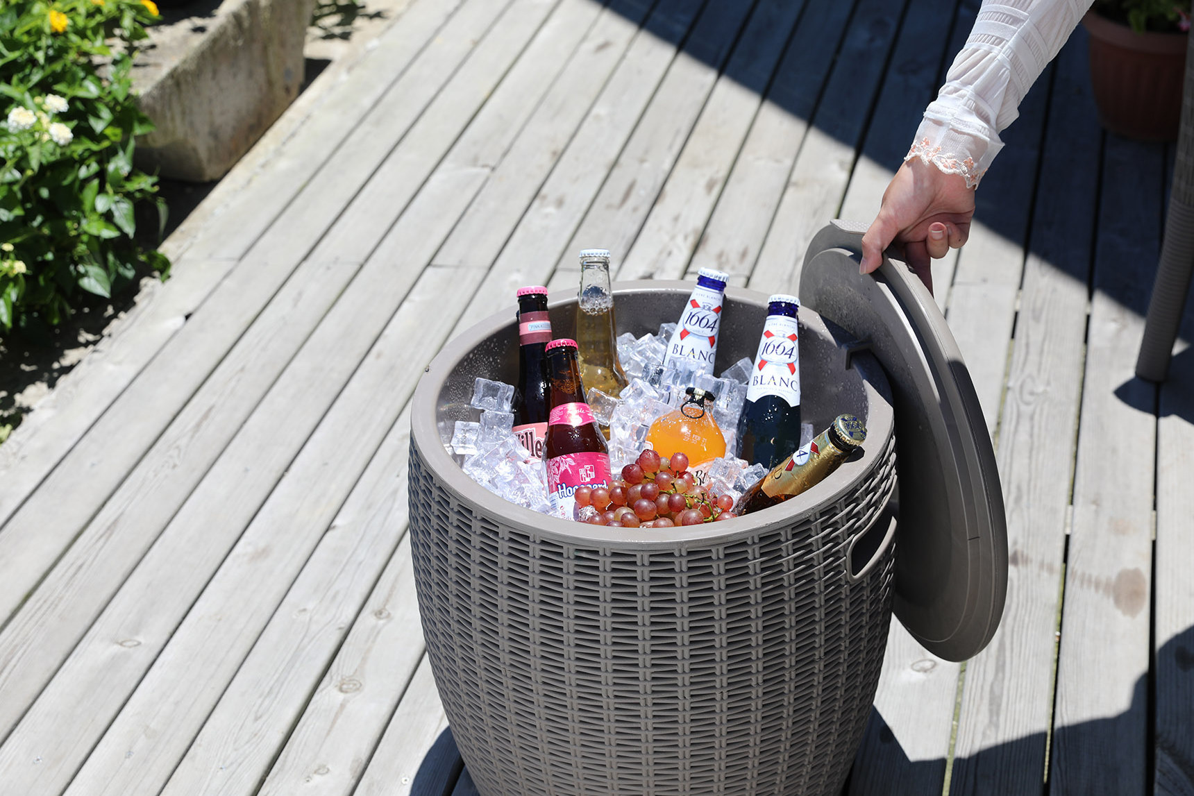 Outdoor Patio Furniture and Hot Tub Side Table with Beer and Wine Cooler