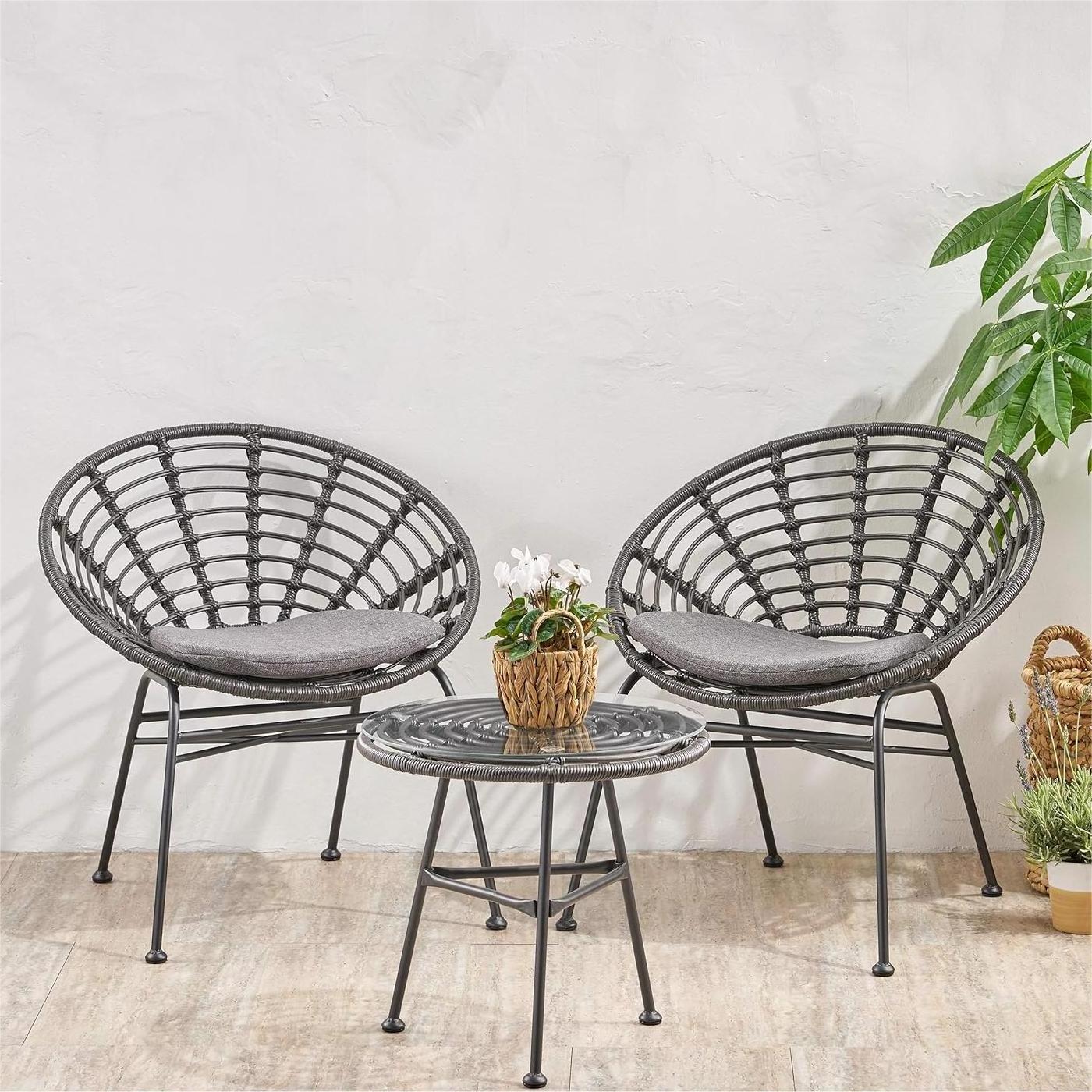 Outdoor Garden Patio Furniture Modern 2 Seater Wicker Chat Set With Side Table Metal Frame Rattan Bistro Cafe Set