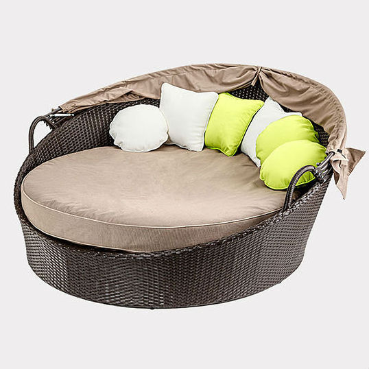 Wicker Outdoor Day Bed Sun Lounge Rattan Garden Chaise Lounge With Canopy