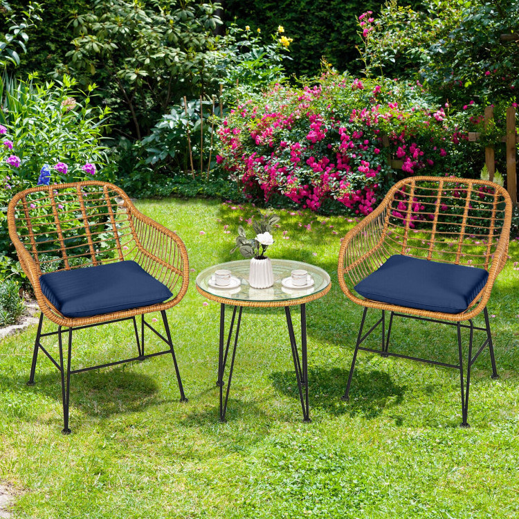 wicker coffee rattan garden furniture patio 3 pieces chair outdoor table bistro set