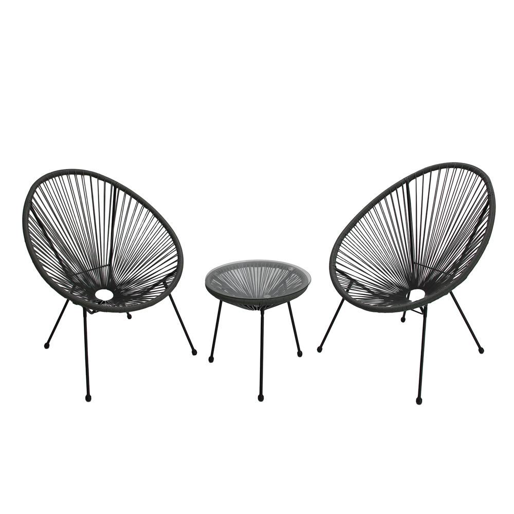 Outdoor Garden Set Indoor Furniture 3 Pieces Rattan Acapulco Chair Egg Chair  With Glass Table Garden Chair