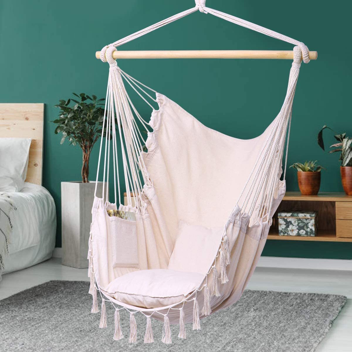 Hanging Cotton Fabric Hammock Chair Swing Hanging Chair For Indoor Or Outdoor