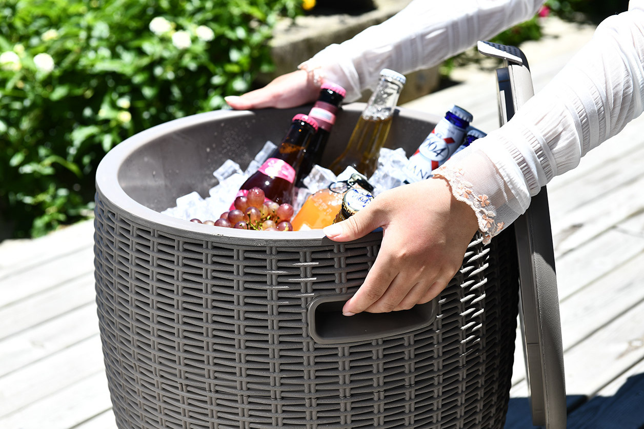 Outdoor Patio Furniture and Hot Tub Side Table with Beer and Wine Cooler