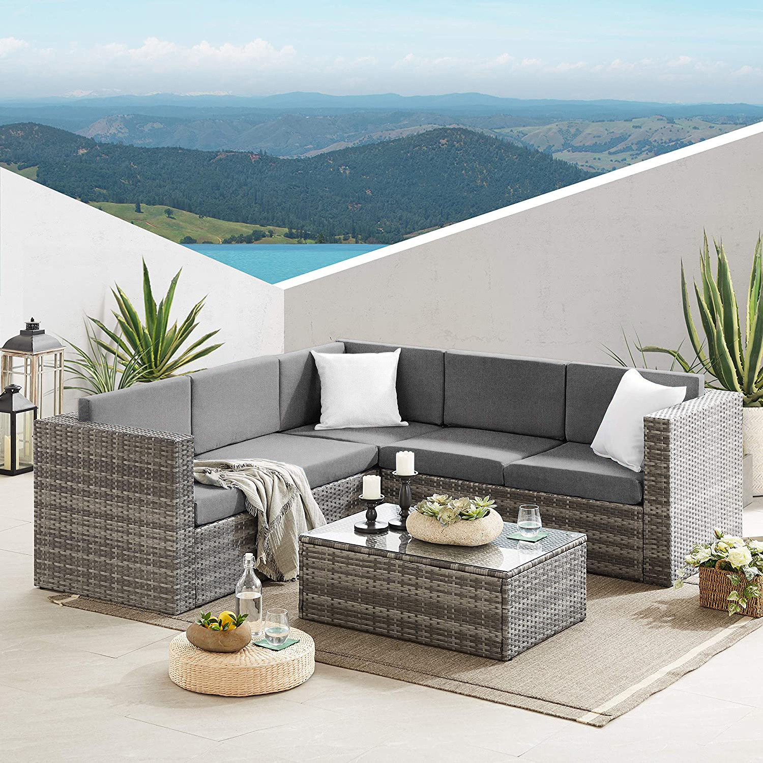 Sailing Rattan Wicker Modular Corner Patio Sofa Set Garden Sofa Outdoor Furniture