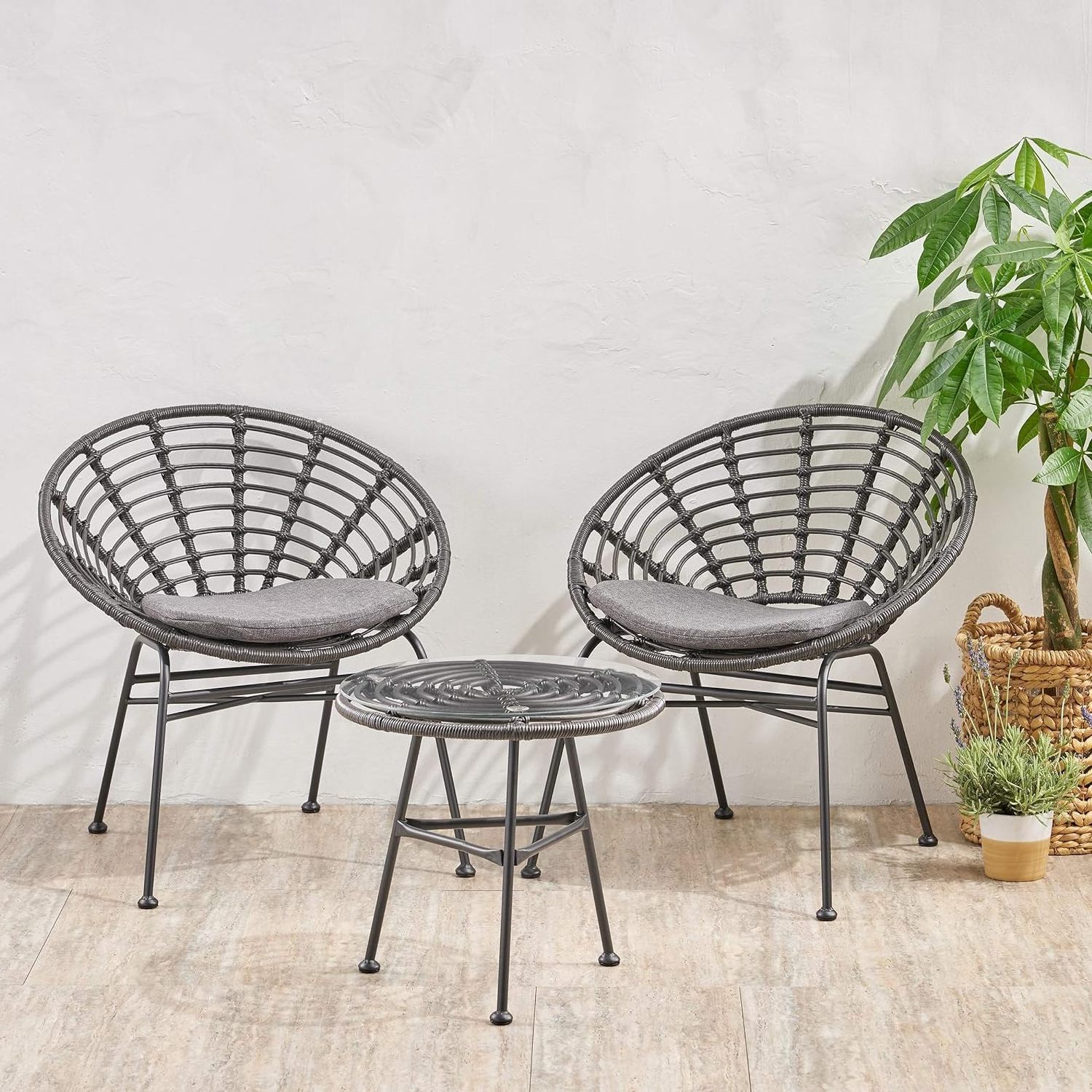 Outdoor Garden Patio Furniture Modern 2 Seater Wicker Chat Set With Side Table Metal Frame Rattan Bistro Cafe Set