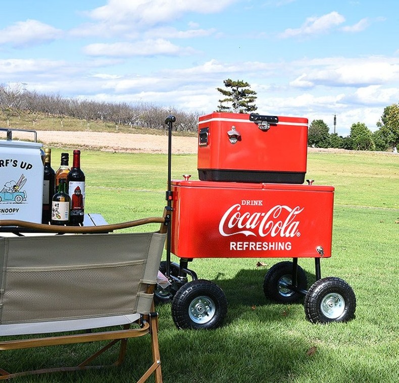 Ice Chest Beverage Cooler with Bottle Opener, 80L (84 qt), Red and Silver, Ice Beer Bucket for Camping, Beach, Picnic, RV,