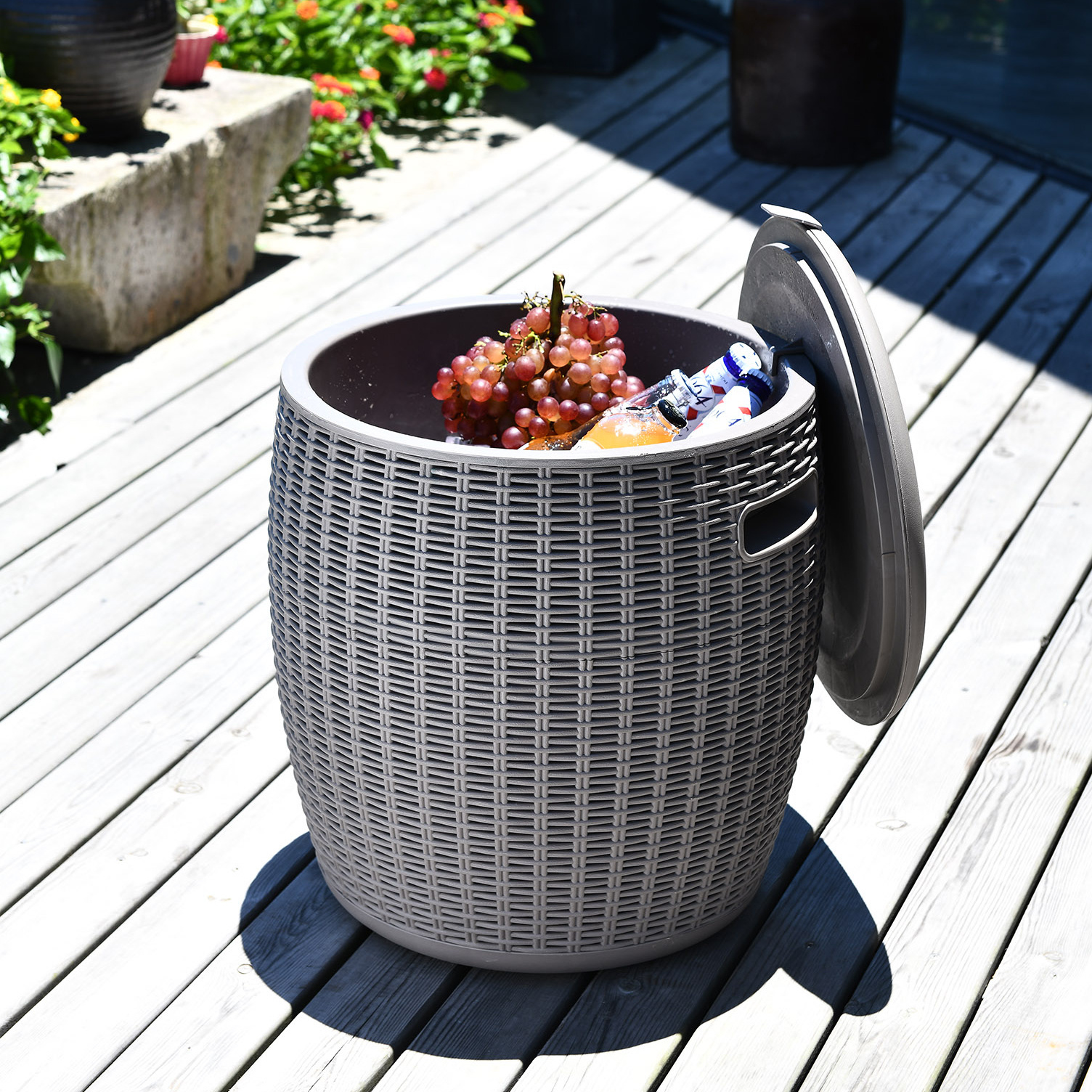 Outdoor Patio Furniture and Hot Tub Side Table with Beer and Wine Cooler