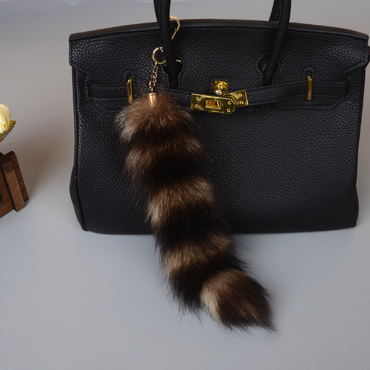 Fashion Women's Car Keychain Plush Pendant Fox Tail Real Fur Grass 28cm Raccoon Tail Key Chain Plush Keychain