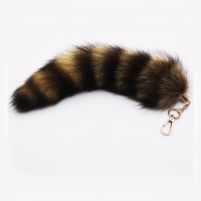 Fashion Women's Car Keychain Plush Pendant Fox Tail Real Fur Grass 28cm Raccoon Tail Key Chain Plush Keychain