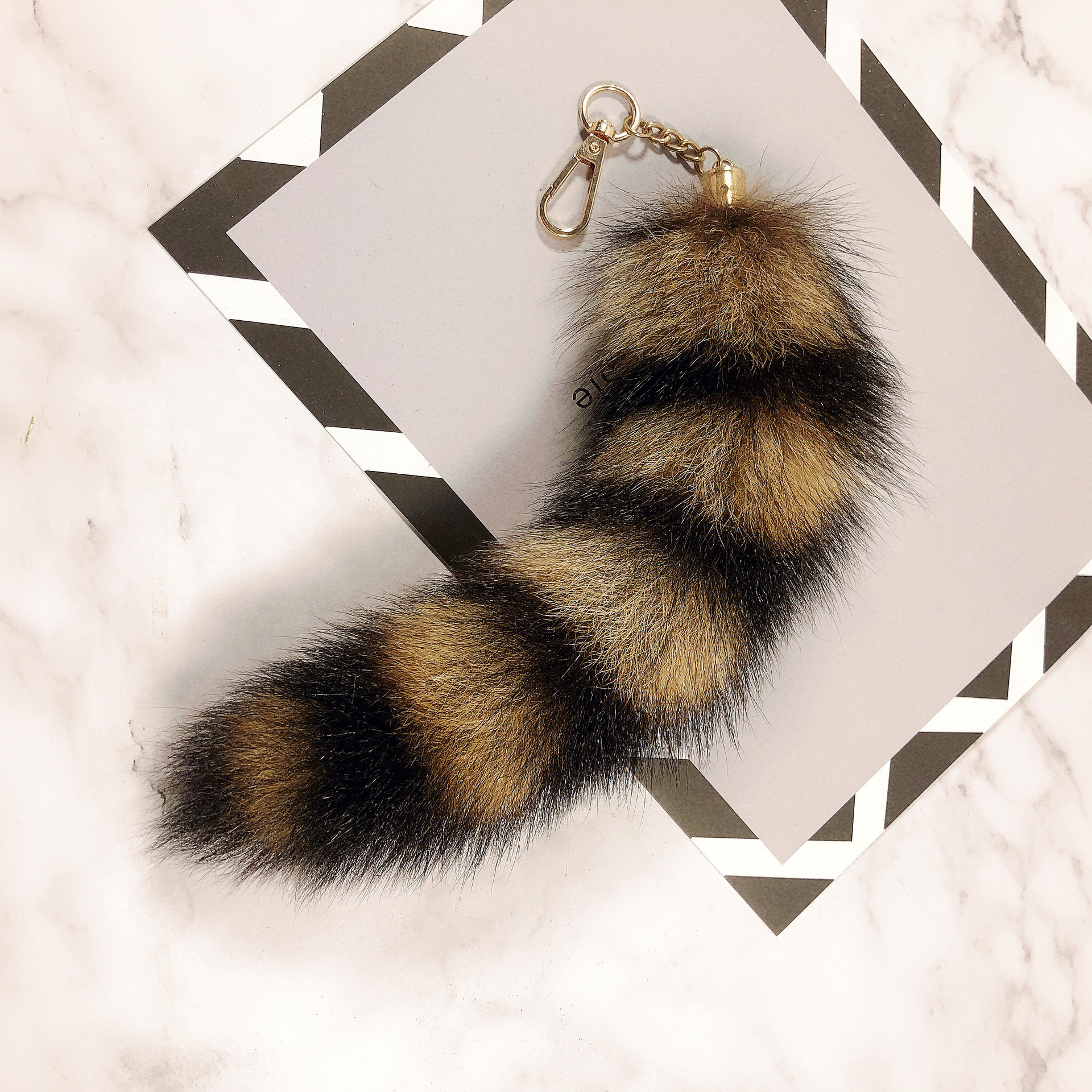 Fashion Women's Car Keychain Plush Pendant Fox Tail Real Fur Grass 28cm Raccoon Tail Key Chain Plush Keychain