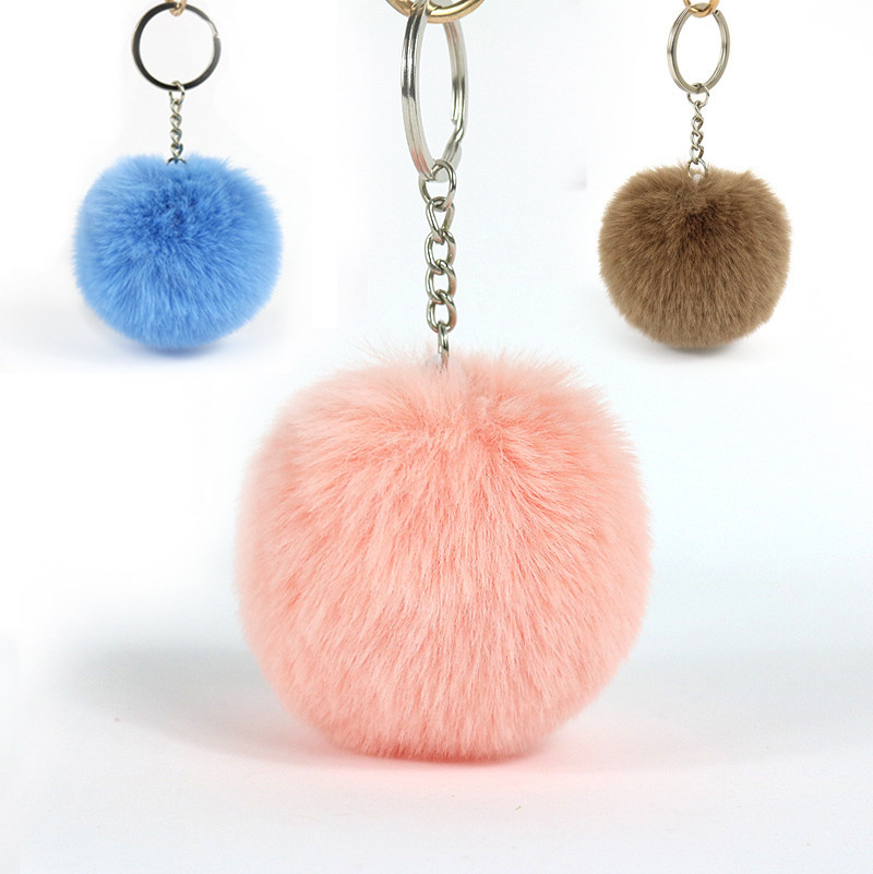 Handmade Fluffy Fur Puff Ball Pom Pom Charm Keychain With Circle Hook Bag Handbag Charms Multicolor