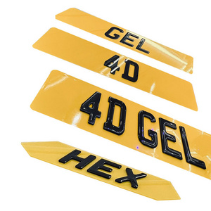 Wholesale European Reflective 3D Gel 4D Acrylic Letter Car Number Licence Plate Blank Yellow White color UK Car License Plate