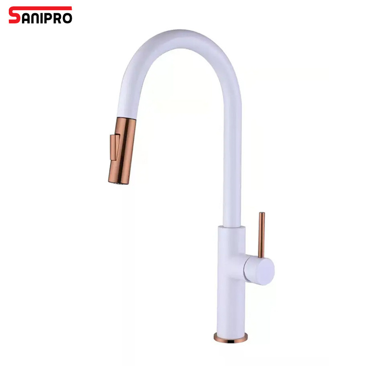 SANIPRO Sink Splash Guard Pastel White Drinking Water Dispenser SUS304 Stainless Steel Pull Out Sprayer Kitchen Faucet Tap