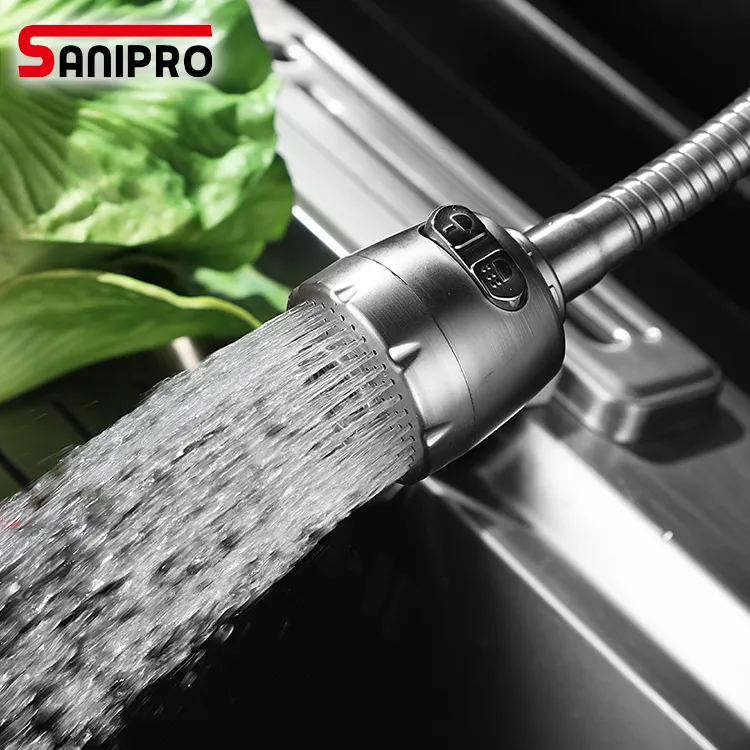 SANIPRO Good Price OEM Single Handle Pull Out Sink Taps Sprayer Mixer Tap 304 Stainless Steel Wall Mounted Kitchen Faucet