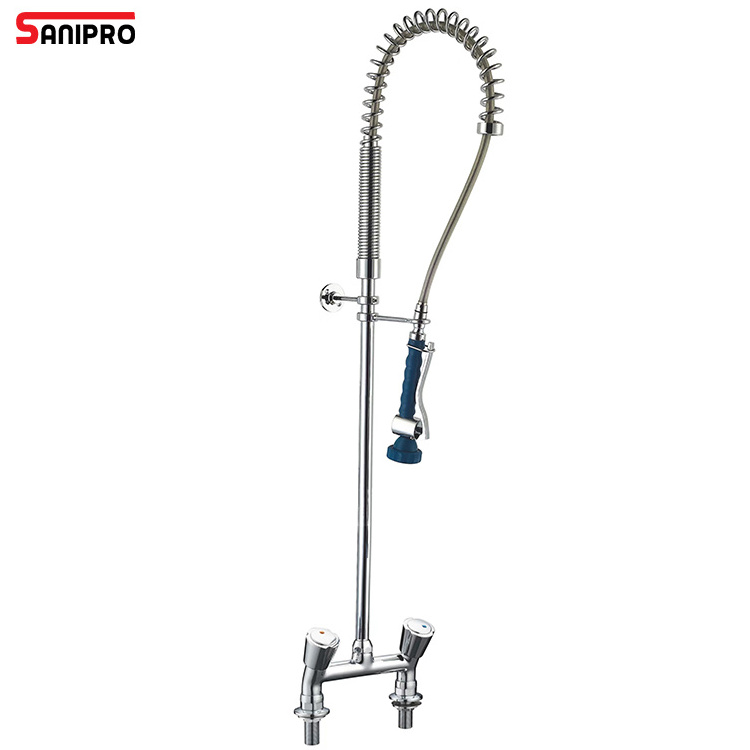 SANIPRO Cafes Bar Dishwasher Sink Tap Double Handle Pull out Taps Heavy Duty Commercial Restaurant Pre Rinse Kitchen Faucet