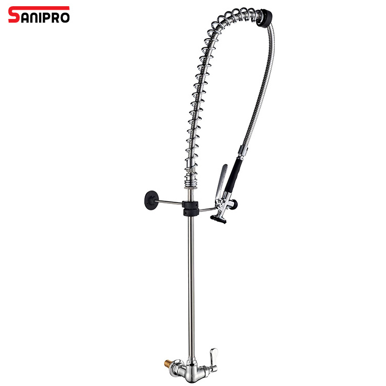 SANIPRO Wholesale Restaurant Wall Mounted Single Handle Flexible Pull Down Spray Spring Tap Kitchen Pre-rinse Dishwasher Faucet