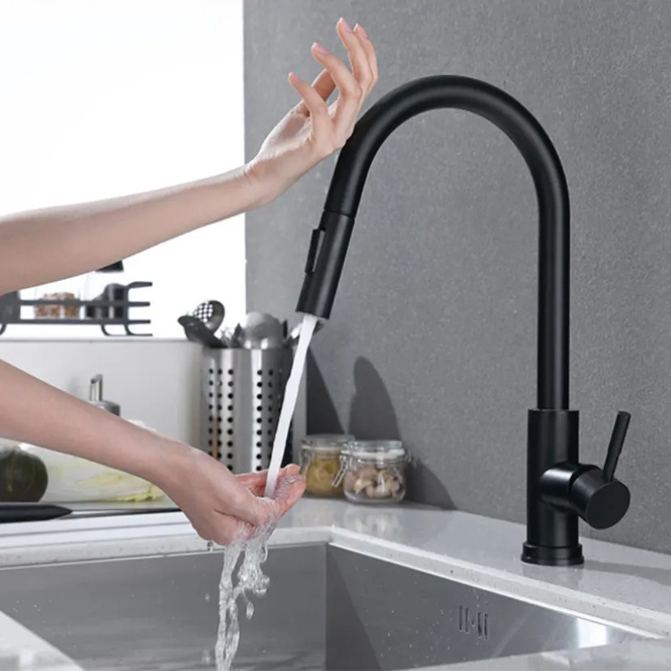 SANIPRO 360 Degree Rotating SS304 Brushed Nickel Pull Down Water Tap Sensitive Smart Touch Sensor Faucet for Kitchen Sink