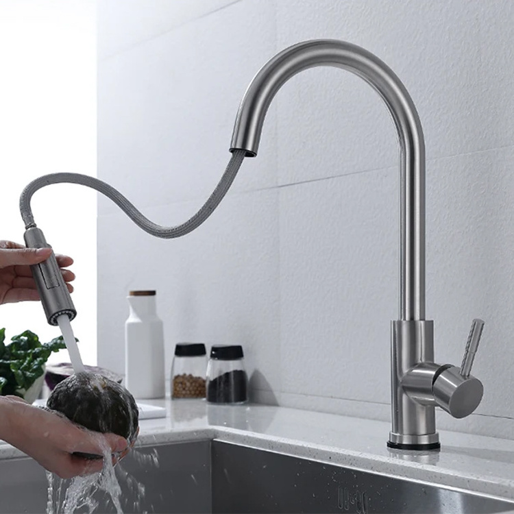 SANIPRO 360 Degree Rotating SS304 Brushed Nickel Pull Down Water Tap Sensitive Smart Touch Sensor Faucet for Kitchen Sink