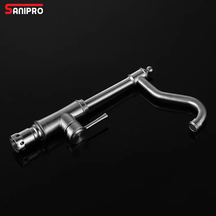 SANIPRO Manufacturers Wholesale Bridge Single Lever Kitchen Mixer Sink Water Tap Antique Graceful Stainless Steel Faucet