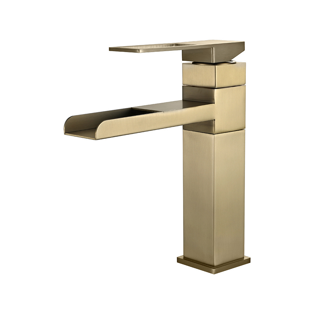 SANIPRO New Design SUS304 Brushed Gold Hot and Cold Water Mixer Bathroom Tap 360 Degree Swivel Waterfall Wash Basin Faucet