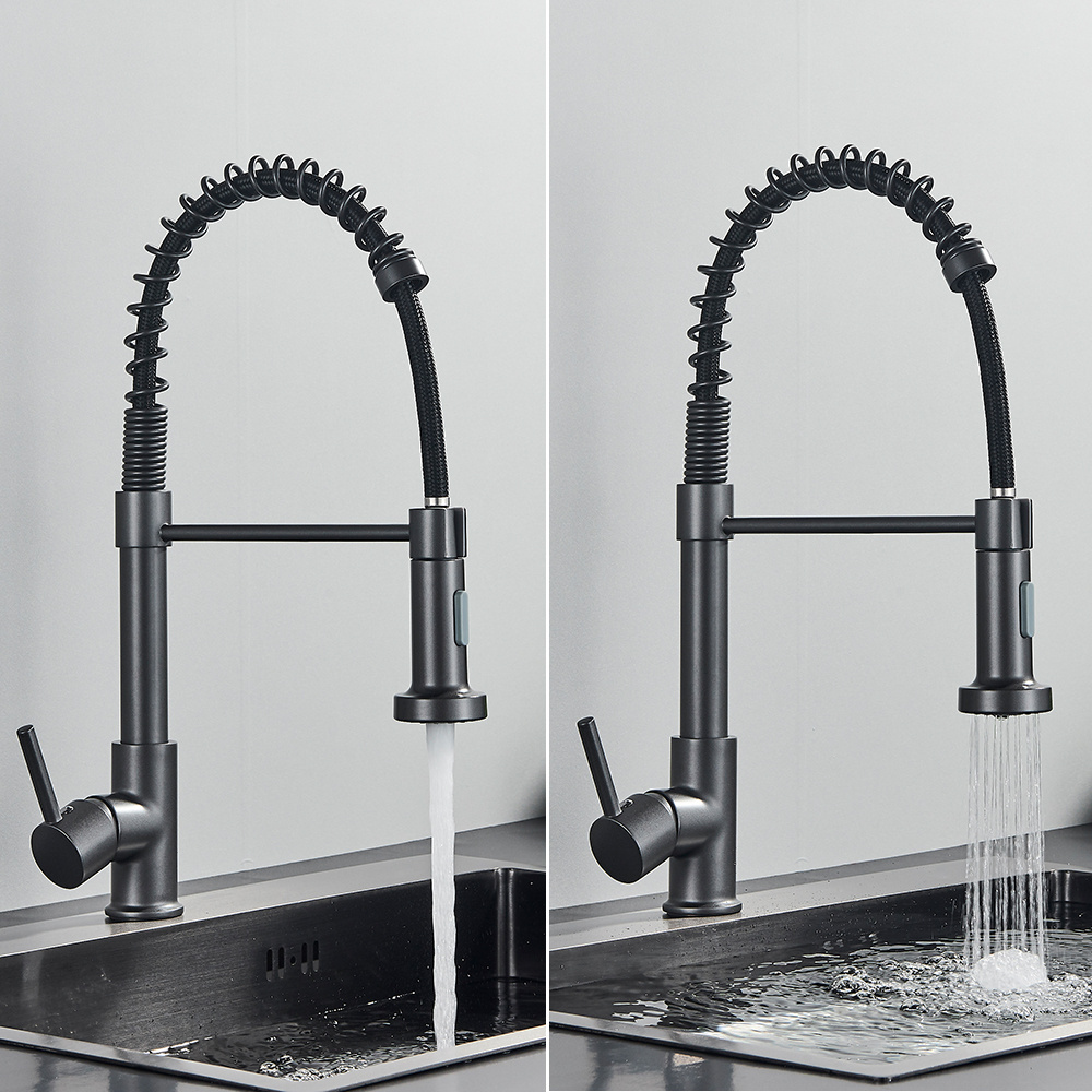 SANIPRO Matte Black Hot and Cold Mixer Water Tap 304 Stainless Steel Flexible Spring Sink Kitchen Faucets with Pull Down Sprayer