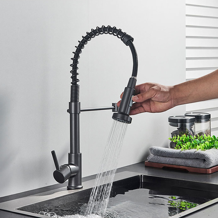 SANIPRO Matte Black Hot and Cold Mixer Water Tap 304 Stainless Steel Flexible Spring Sink Kitchen Faucets with Pull Down Sprayer