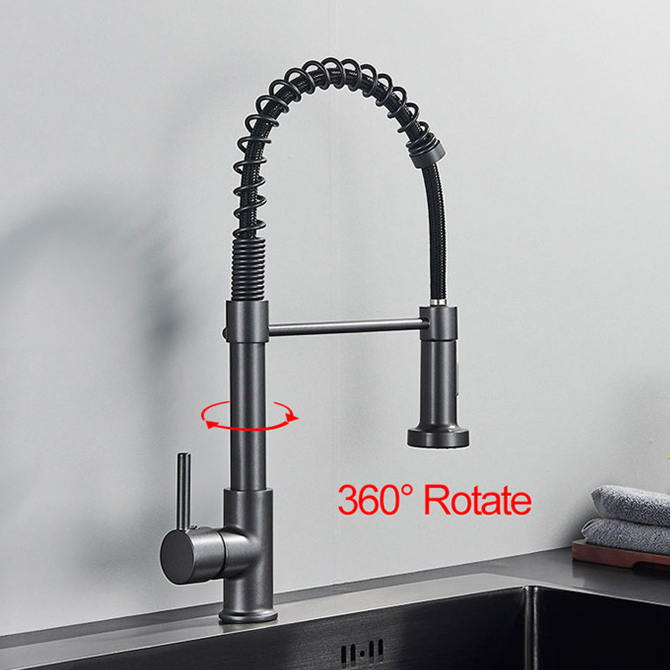 SANIPRO Matte Black Hot and Cold Mixer Water Tap 304 Stainless Steel Flexible Spring Sink Kitchen Faucets with Pull Down Sprayer