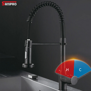 SANIPRO Single Handle SS Water Tap 1 Hole Or 3 Hole Dual Function Black Commercial Spring Pull Out Mixer Kitchen Sink Faucets