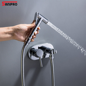 SANIPRO Wall Mounted Concealed Brass Muslim Shower Toilet Bidet Portable Handheld Bathroom Mixer Tap Spray Gun