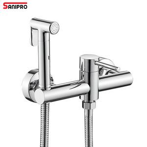 SANIPRO WC Toilet Shattaf Sprayer Douche Hygienic Shower Chrome Faucet Wall Mounted Hand Held Bidet Spray Set