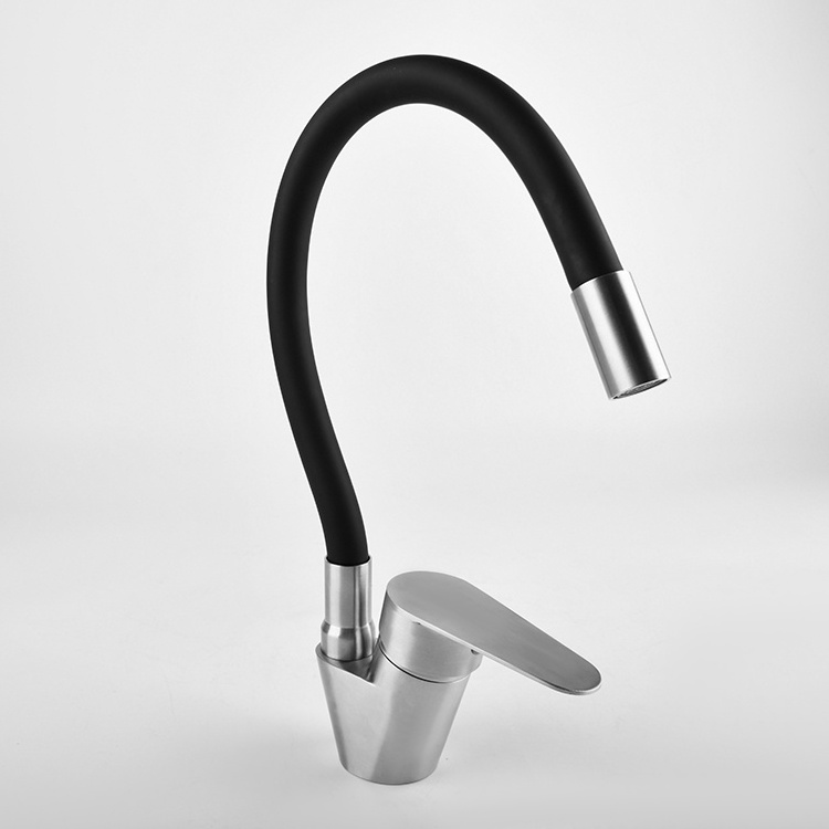 SANIPRO Ingot Design Black Silicone Flexible Spout Hose 304 Stainless Steel Water Tap Pull Out Sink Faucets for Kitchen Bathroom